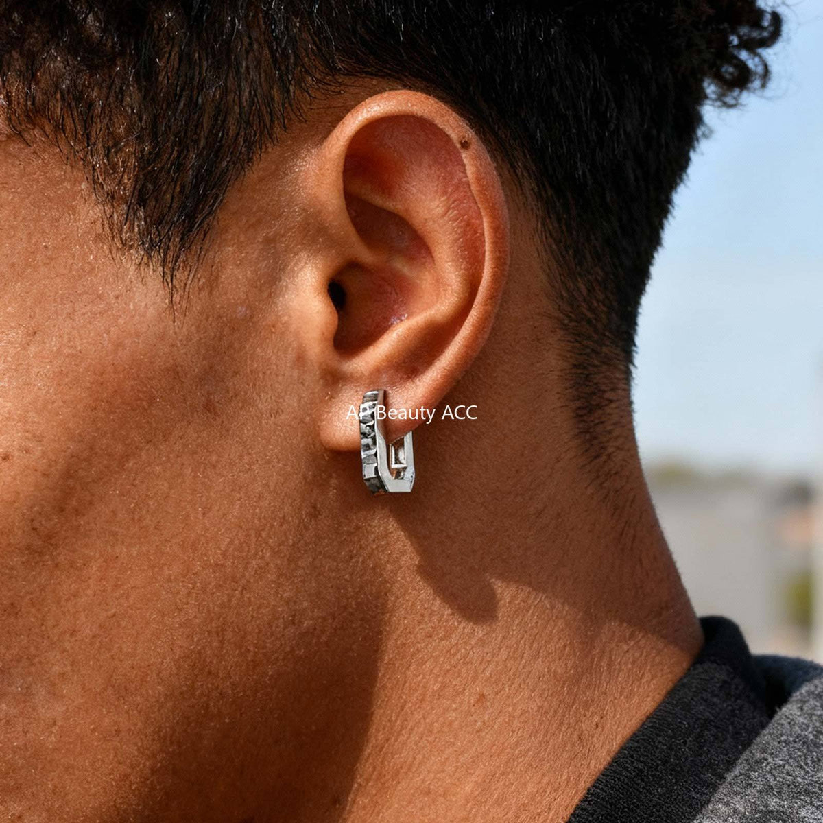 G관 - 스테인리스 스틸 블랙 큐빅 8각형 귀걸이 [EH-802] 25.12-1