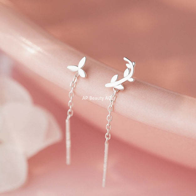 B관 - 999 실버 꽃잎 줄기 모양 드롭 귀걸이 [YC2156E_1] 25.09-4