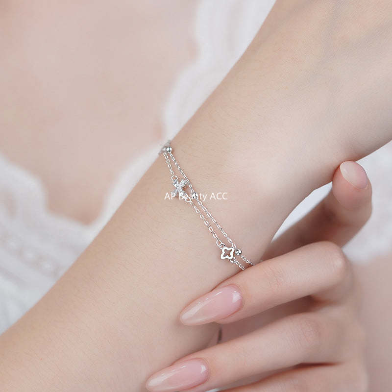 B관 - 925 실버 큐빅 네잎클로버 더블 레이어 팔찌 [YC4257SL_2] 25.10-4