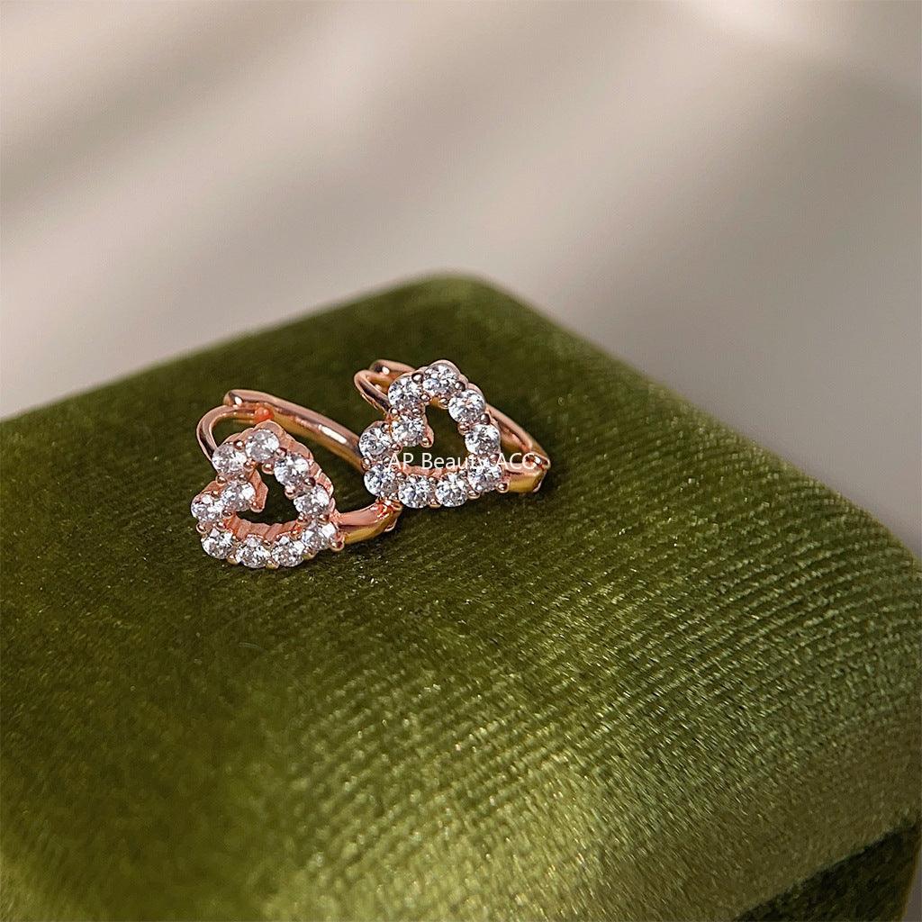 C관 - 로즈 골드 도금 큐빅 하트 귀걸이 심플하고 데일리 귀걸이 [3688] 24.03-5