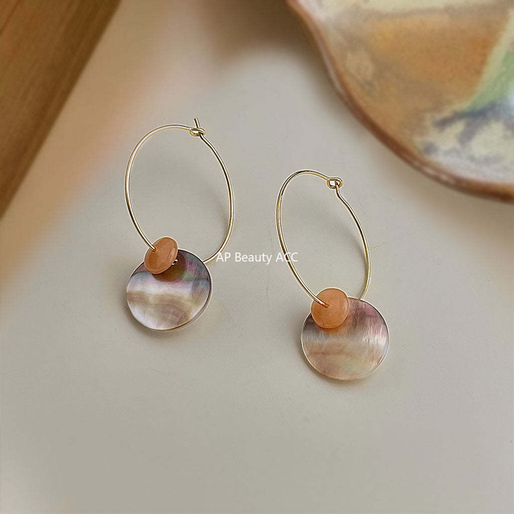 C관 - 핸드메이드 천연 원형 자개 대형 링 귀걸이 [6943] 25.10-5