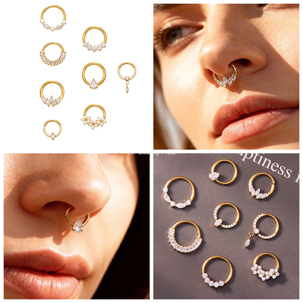 D관 - 티타늄 합금 스틸 큐빅 심리스 링 코 피어싱 [T001] 25.11-2