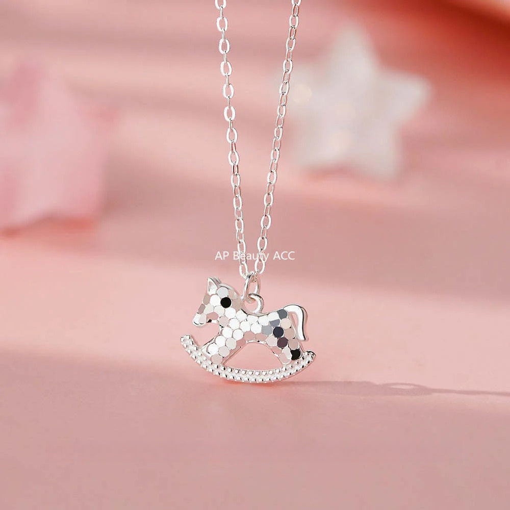 B관 - 999 실버 얼음 느낌 목마 모양 목걸이 귀걸이 [YC1327N_1 YC3225E_2] 25.11-4