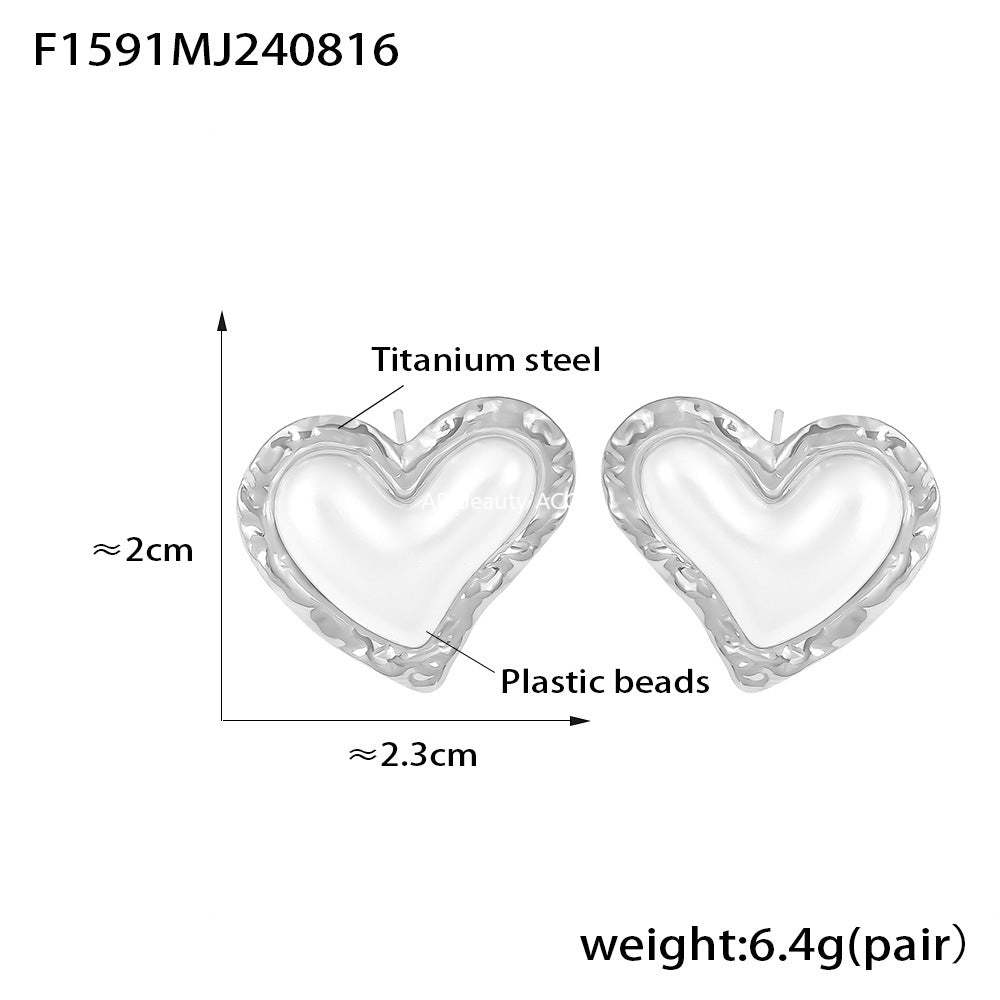 D관 - 프렌치 캐주얼 럭셔리 하트 펄 트렌디 인기 티타늄 스틸 18K 도금 귀걸이 [F1591] 24.08-4