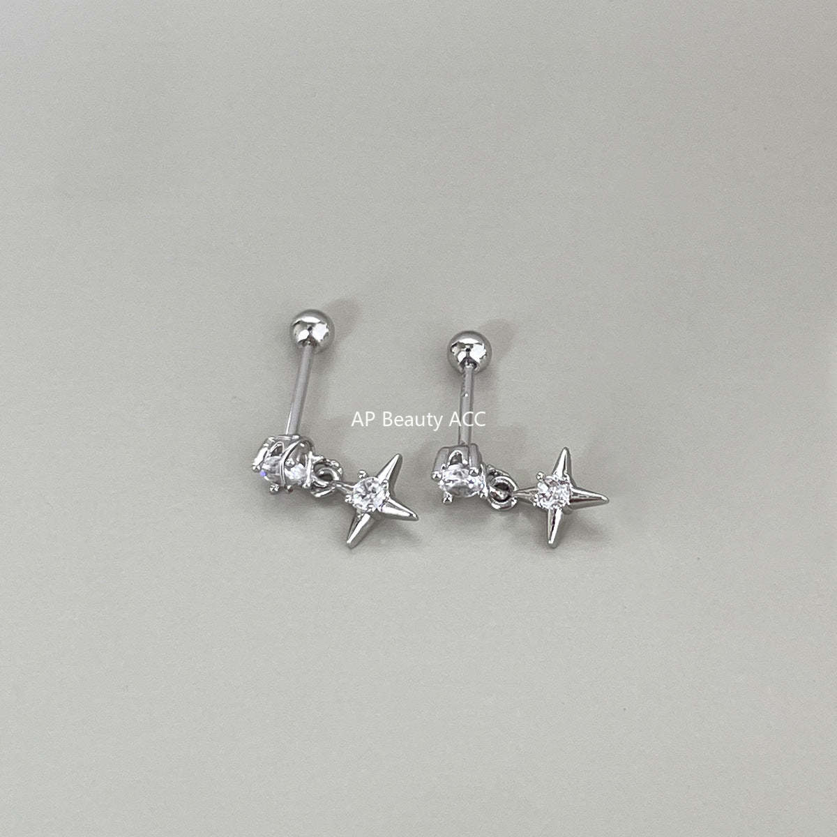 A관 - 925 은침 사각별 큐빅 피어싱 링 귀걸이 [EH-3972] 25.10-5