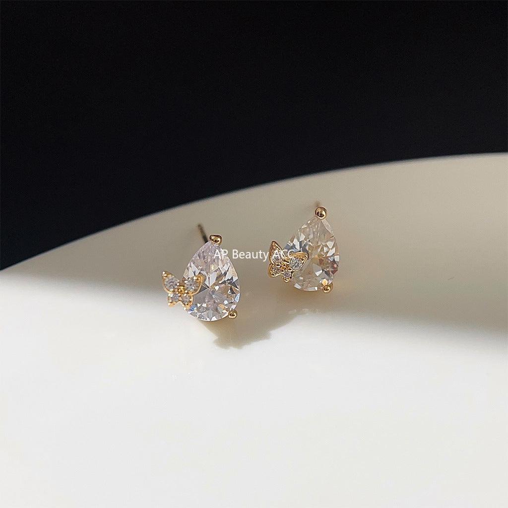 C관 - 미니 큐빅 물방울 나비 디자인 14K 도금 은침 산뜻한 귀걸이 [3615] 24.03-1