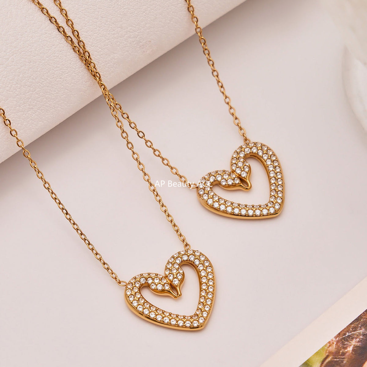 D관 - 스테인리스 스틸 풀큐빅 더블 스완 하트 목걸이 팔찌 반지 귀걸이 [TXP431] 25.10-3