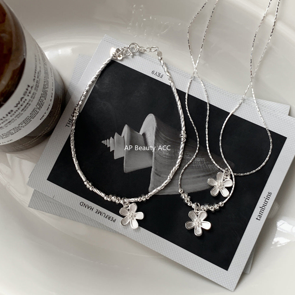 A관 - 925 실버 조각 플라워 대나무 마디 디자인 팔찌 목걸이 [1537-1538] 25.11-2