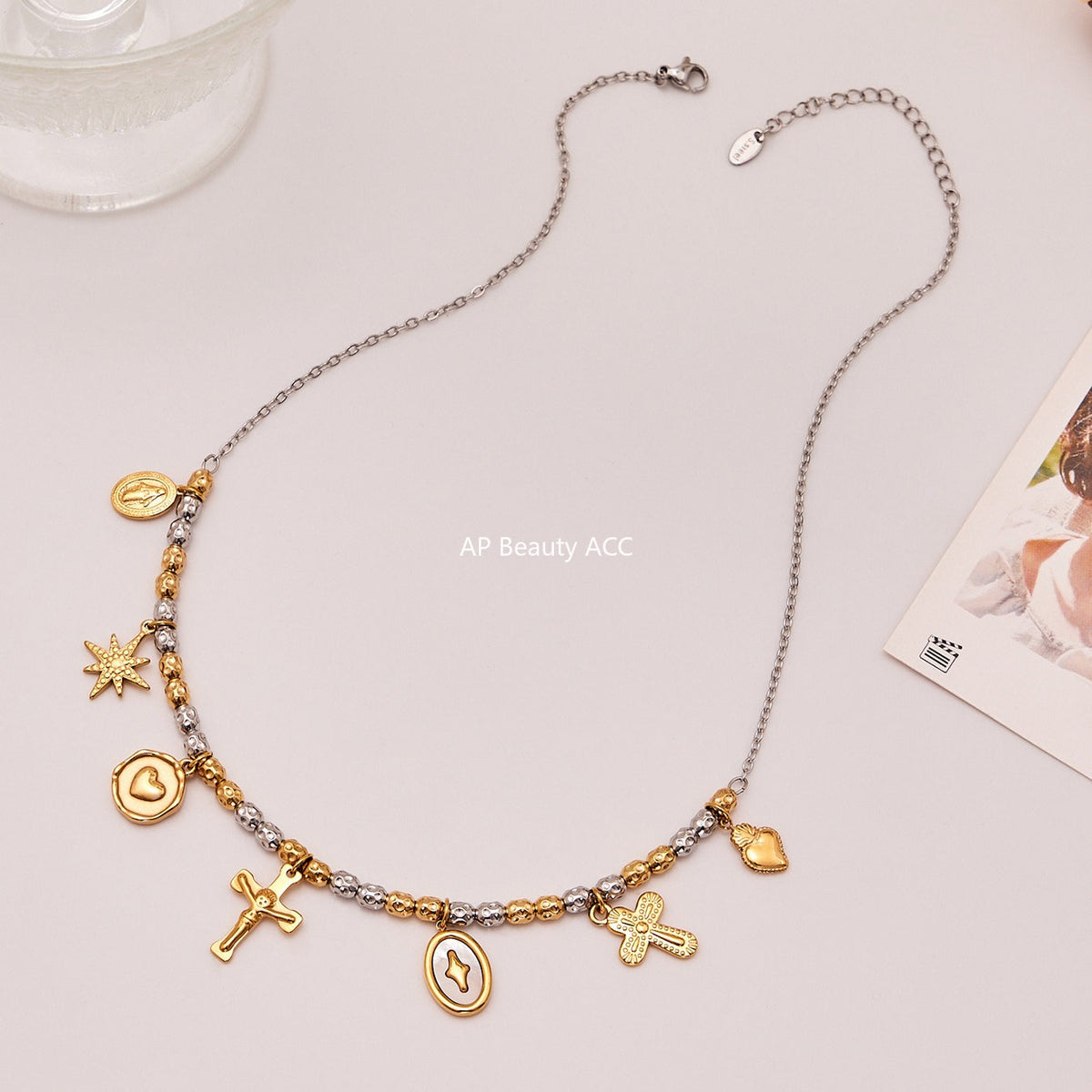 D관 - 스테인리스 스틸 18K 도금 투톤 펜던트 목걸이 팔찌 [TXP435] 25.10-3