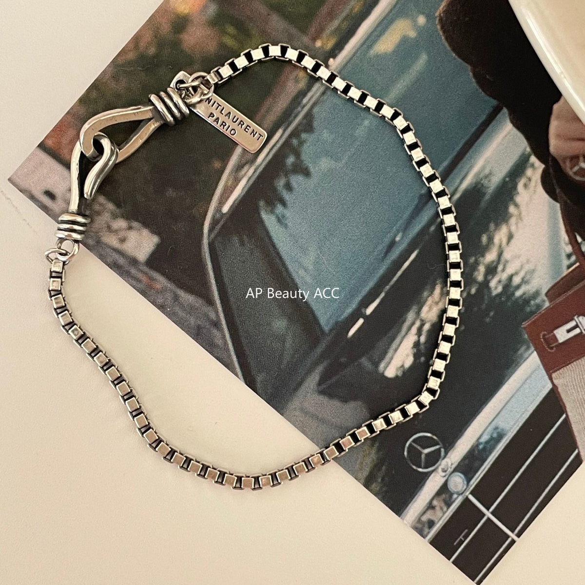 F관 - 925 실버 빈티지 실버 볼드 박스 체인 팔찌 [A75] 25.10-3