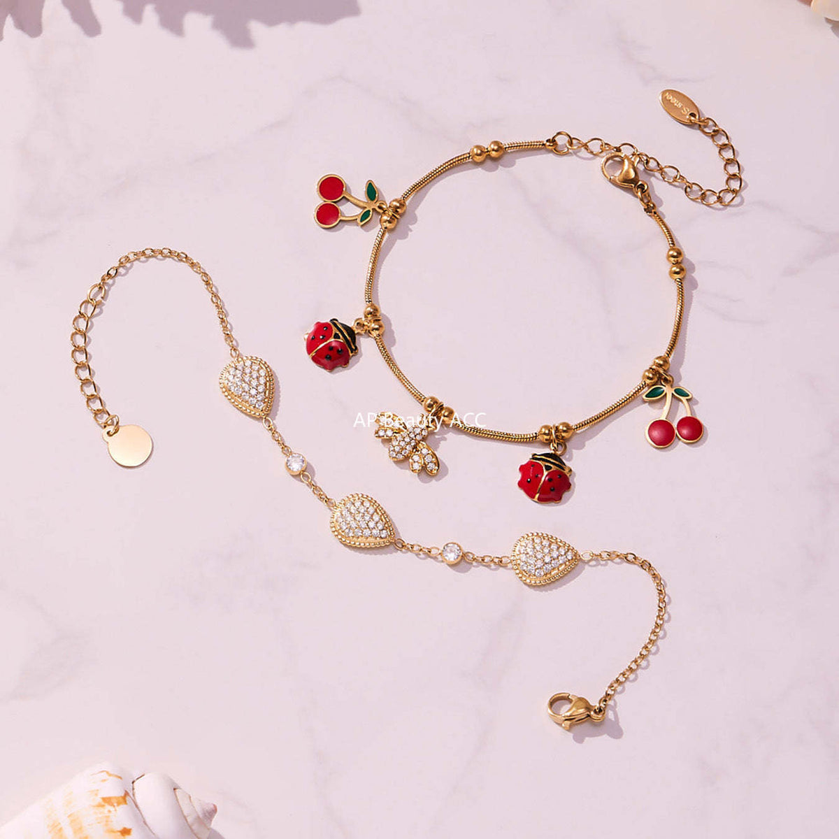 D관 - 스테인리스 스틸 큐빅 벌 체리 물방울 멀티 펜던트 팔찌 [E130-E160] 25.10-5