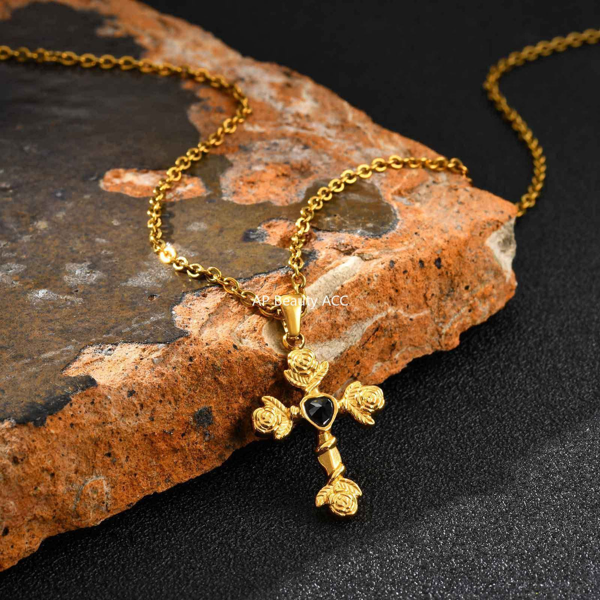 G관 - 스테인리스 스틸 하트 큐빅 장미 십자가 펜던트 목걸이 [PN-2240] 25.10-4