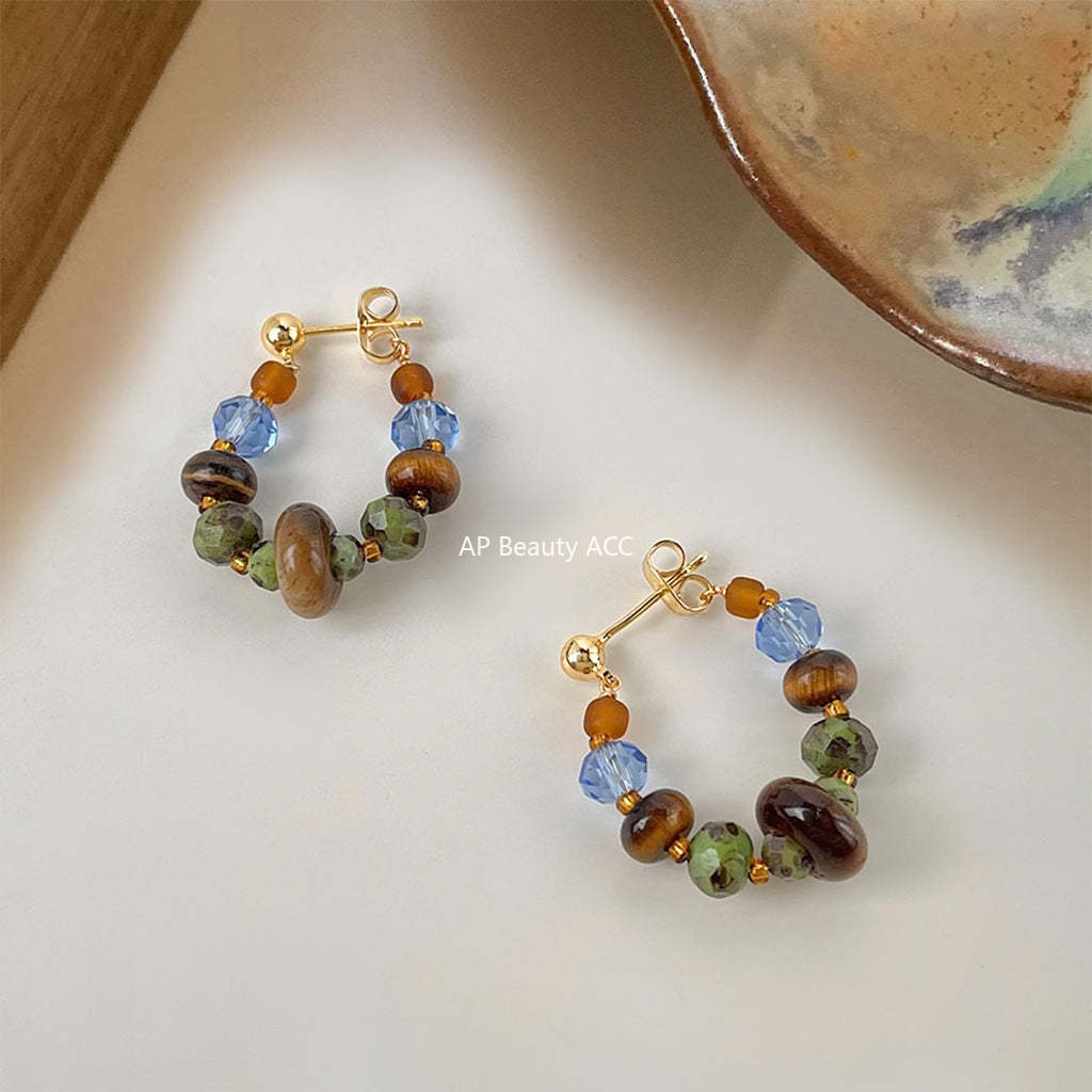 C관 - 천연석 호안석 크리스탈 핸드메이드 925 은침 귀걸이 [S265] 25.09-4