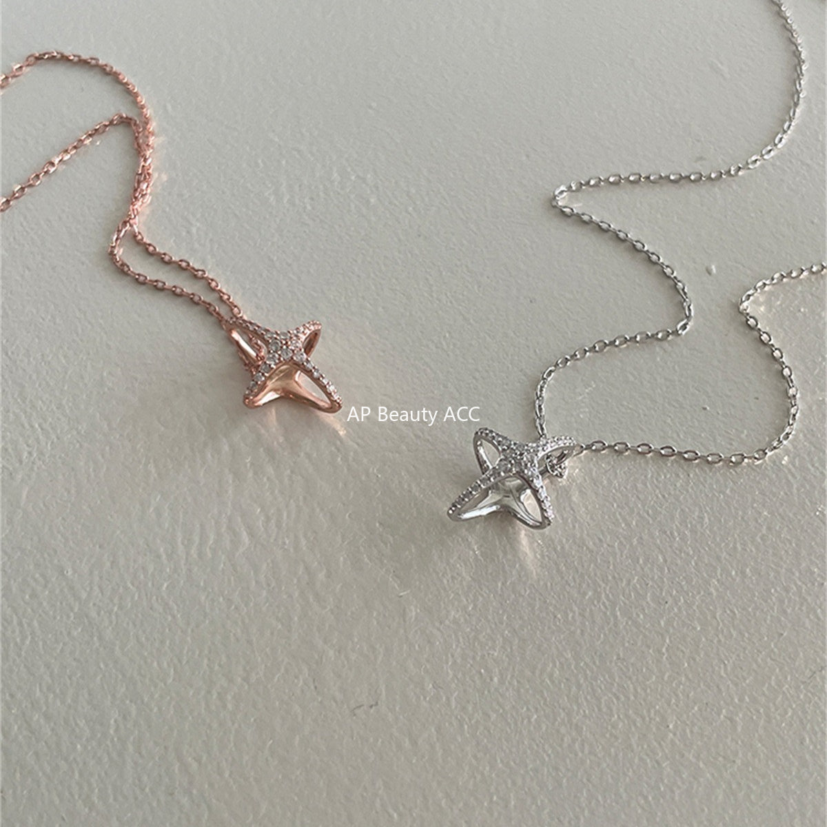 A관 - 925 실버 이중 원 별 큐빅 펜던트 목걸이 [XL-1216] 25.10-1