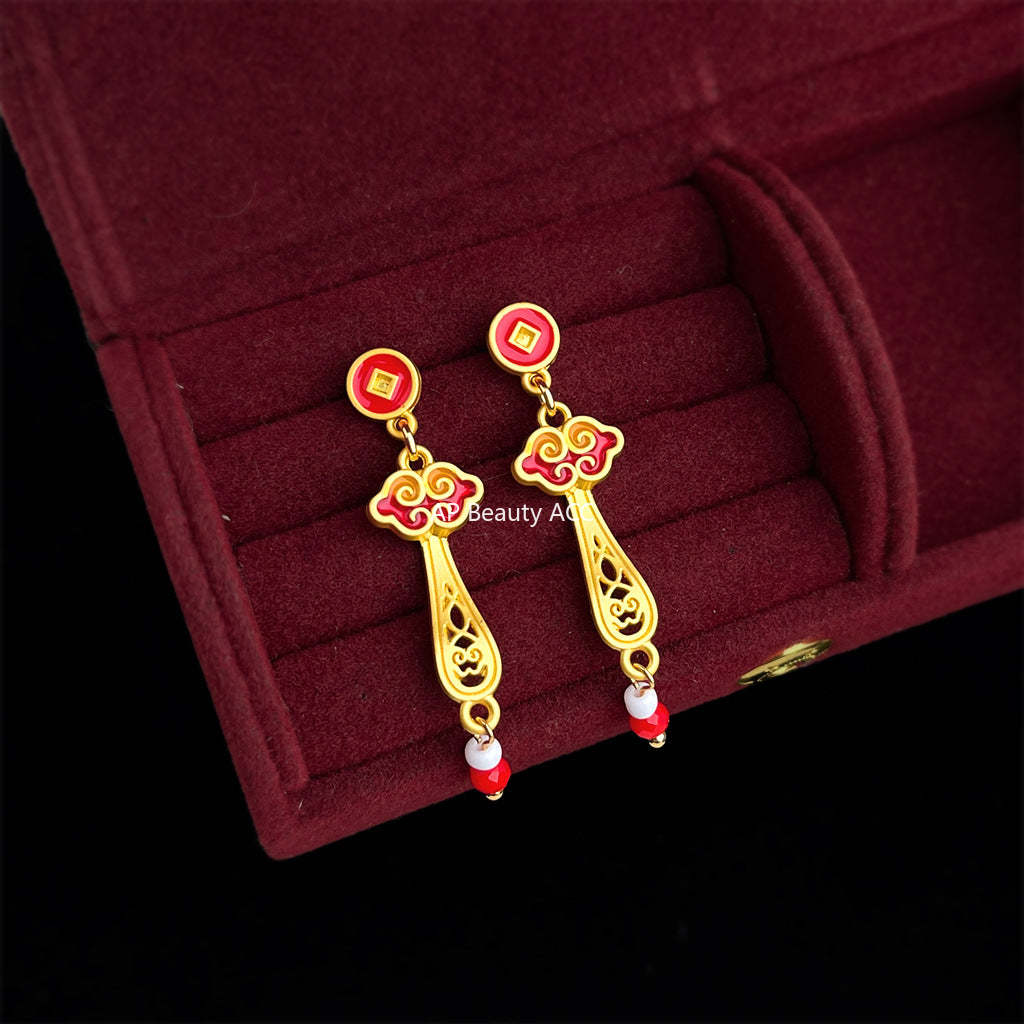 C관 - 여의 구름 핸드페인팅 925 은침 롱 귀걸이 [7214] 25.12-2