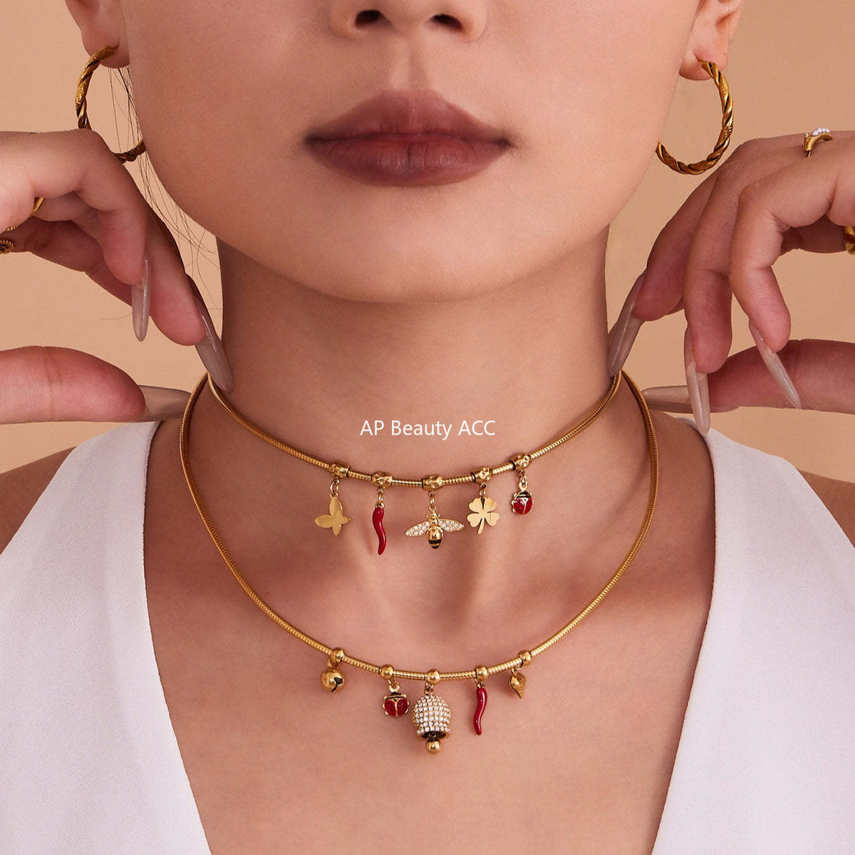 D관 - 18K 골드 도금 스테인리스 스틸 벌 종 멀티 펜던트 목걸이 [P1253] 25.09-2