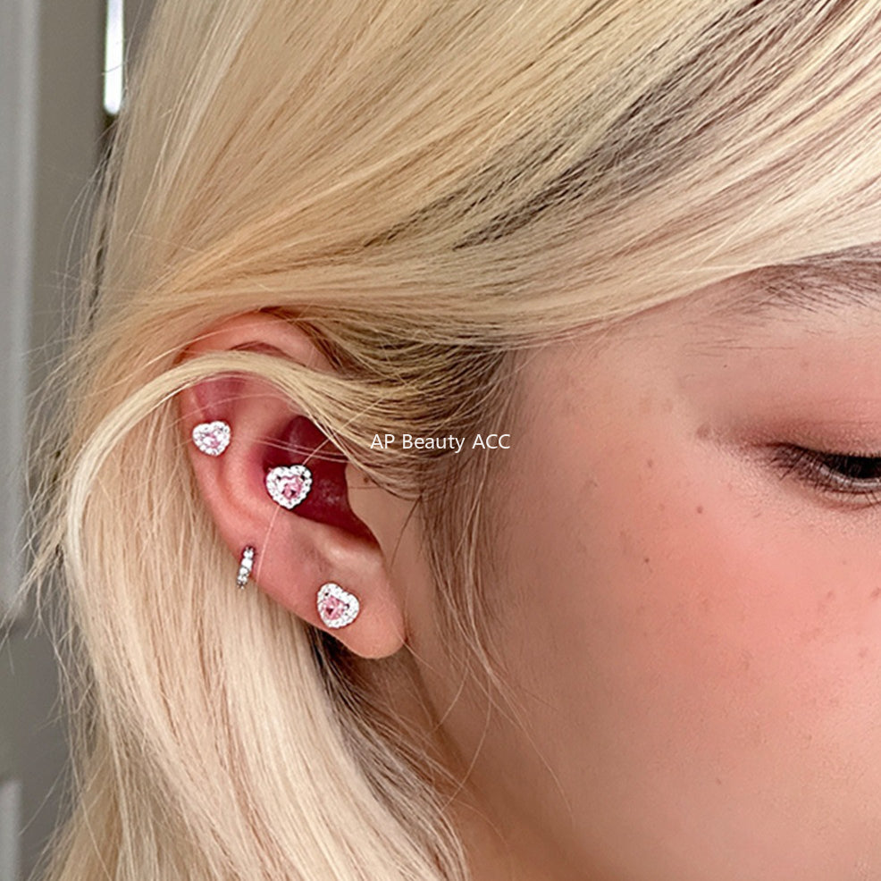 A관 - 999 실버 핑크 하트 큐빅 귀걸이 [EH-4177] 25.10-3