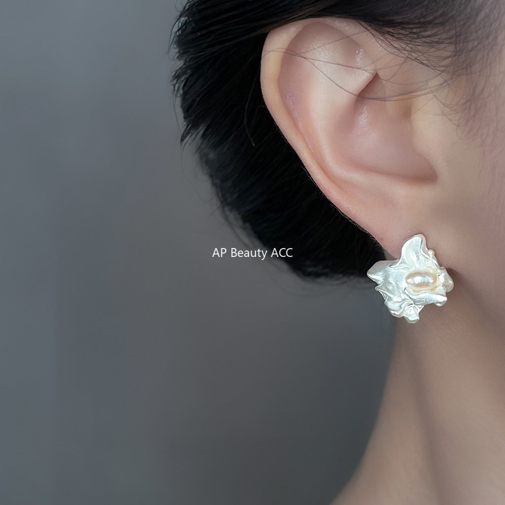 C관 - 925 은침 불규칙 리퀴드 디자인 담수진주 귀걸이 [6852] 25.10-3