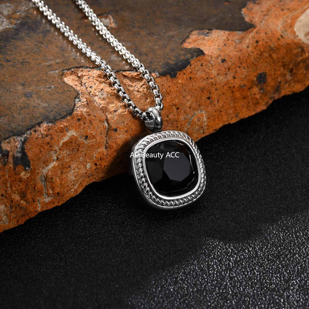 G관 - 스테인리스 스틸 사각 컷면 펜던트 목걸이 [NC-353] 25.11-1