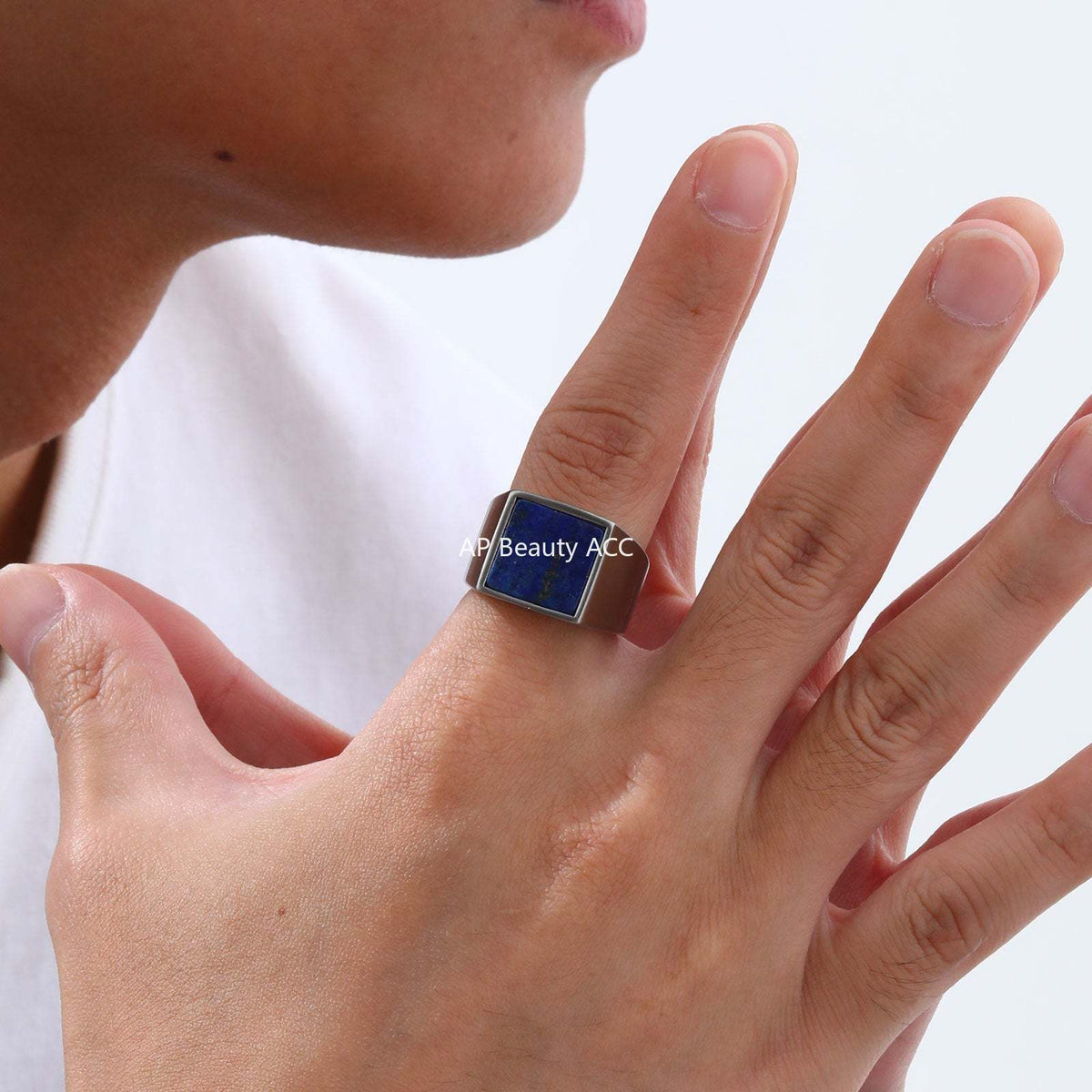 G관 - 스테인리스 스틸 사각 천연석 반지 [RC682] 25.10-5