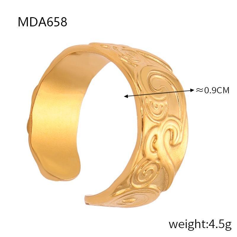D관 - 트렌디 유니크 미니멀 기하학적 텍스처 티타늄 스틸 골드 도금 와이드 오픈 반지 [A655-A659] 24.03-3