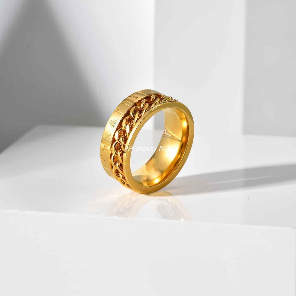 G관 - 스테인리스 스틸 룬 문자 체인 회전 반지 [R-651] 25.10-5