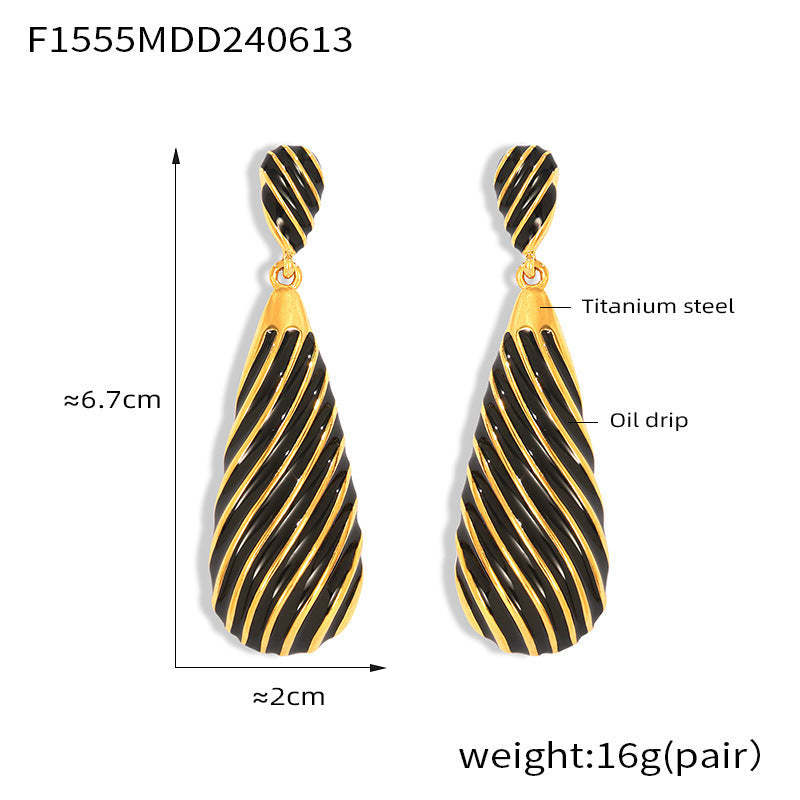 D관 - 티타늄 스틸 유니크 지브라 패턴 드립 코팅 물방울 펜던트 귀걸이 [F1555] 24.06-3