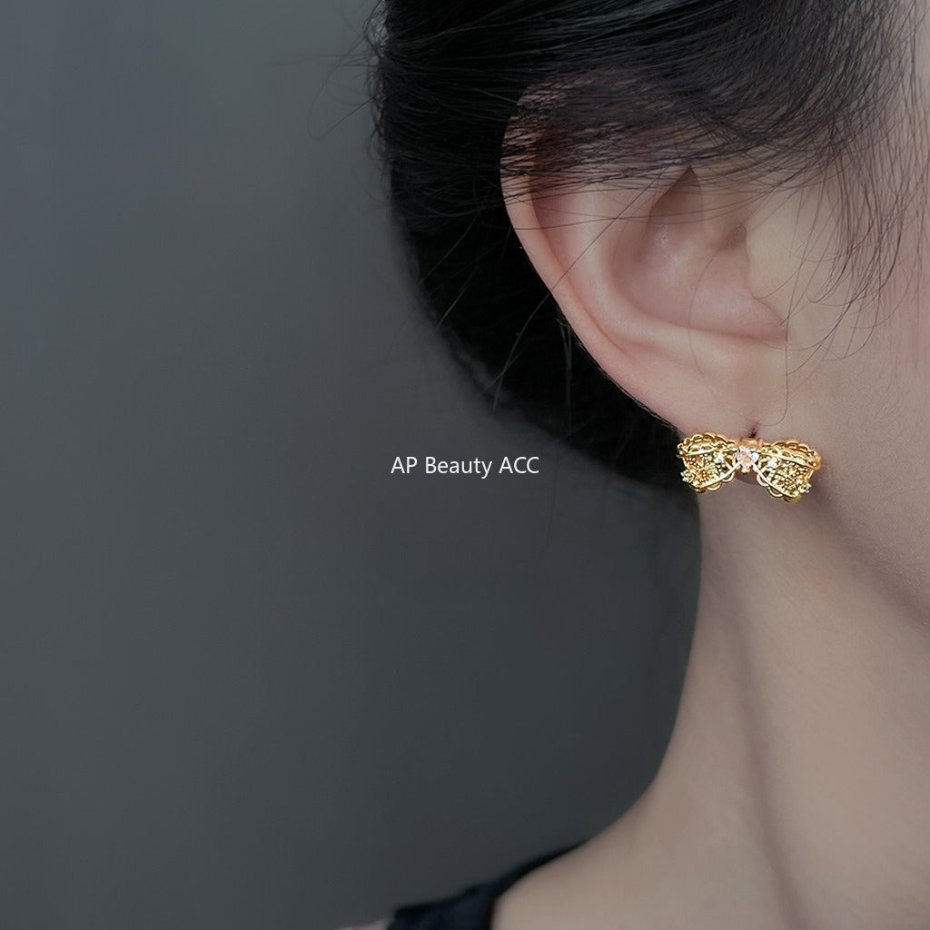 C관 - 925 은침 큐빅 레이스 리본 디자인 귀걸이 [6915] 25.10-2