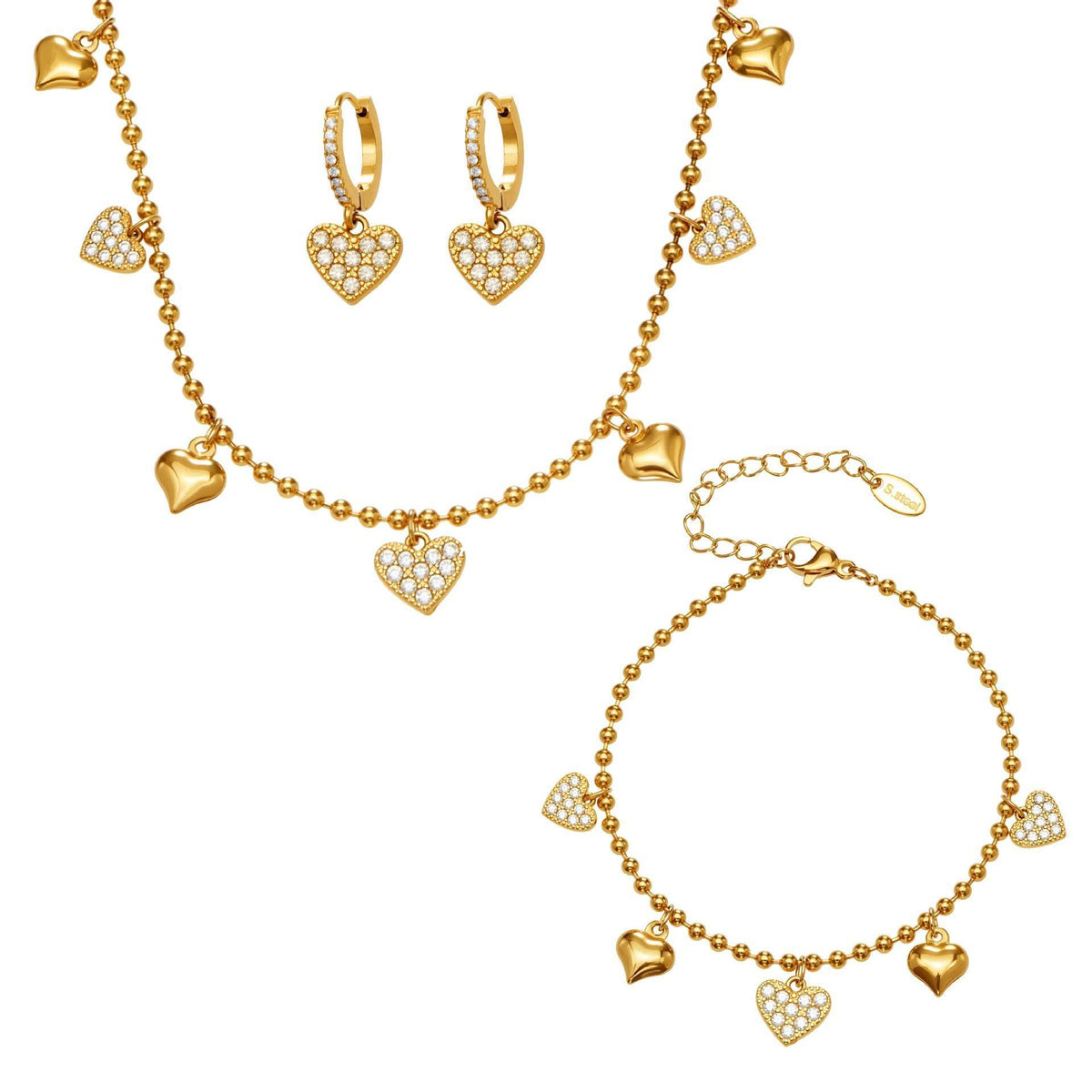 D관 - 스테인리스 스틸 하트 풀큐빅 18K 도금 펜던트 귀걸이 목걸이 팔찌 발찌 [TXP504] 25.11-4