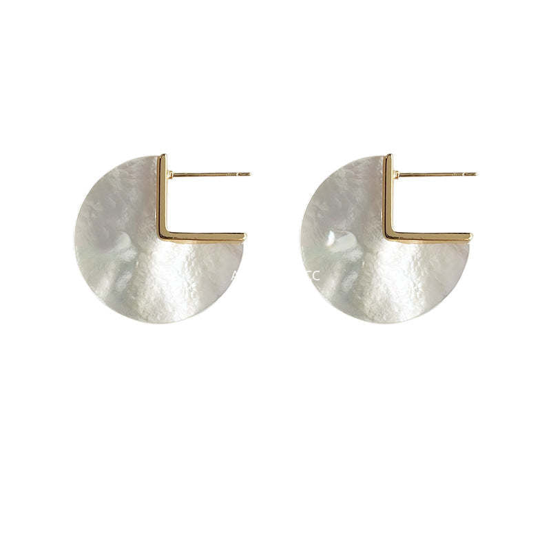 C관 - 자개 기하학 원형 14K 도금 세련된 귀걸이 [4485] 24.07-1