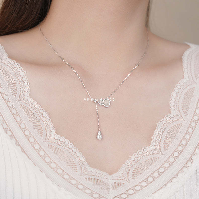 B관 - 925 실버 호리병 옥수 큐빅 펜던트 드롭 목걸이 [YC2023N_1] 25.10-5