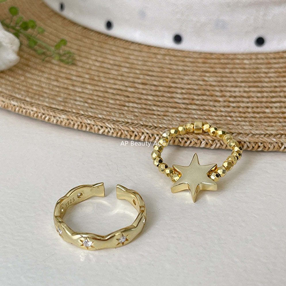 A관 - 925 실버 오각별 큐빅 오픈형 비즈줄 반지 [JZ-0709] 25.09-4