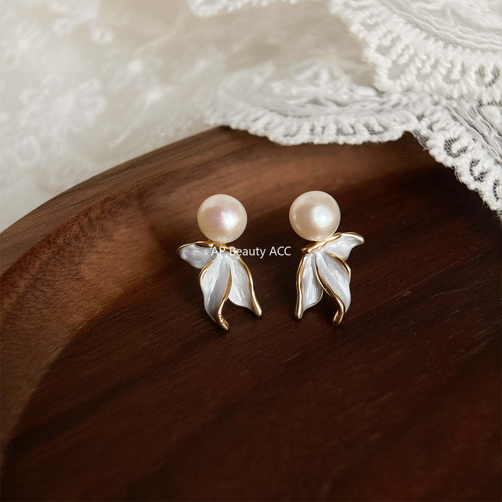 C관 - 담수진주 나비 18K 도금 925 실버 귀걸이 [5754] 25.03-4