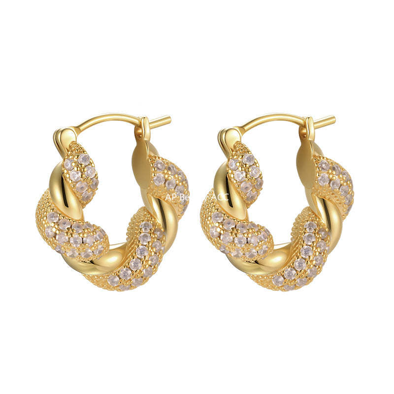 A관 - 925 은침 큐빅 크루아상 모양 후프 귀걸이 [EH-4116] 25.10-5