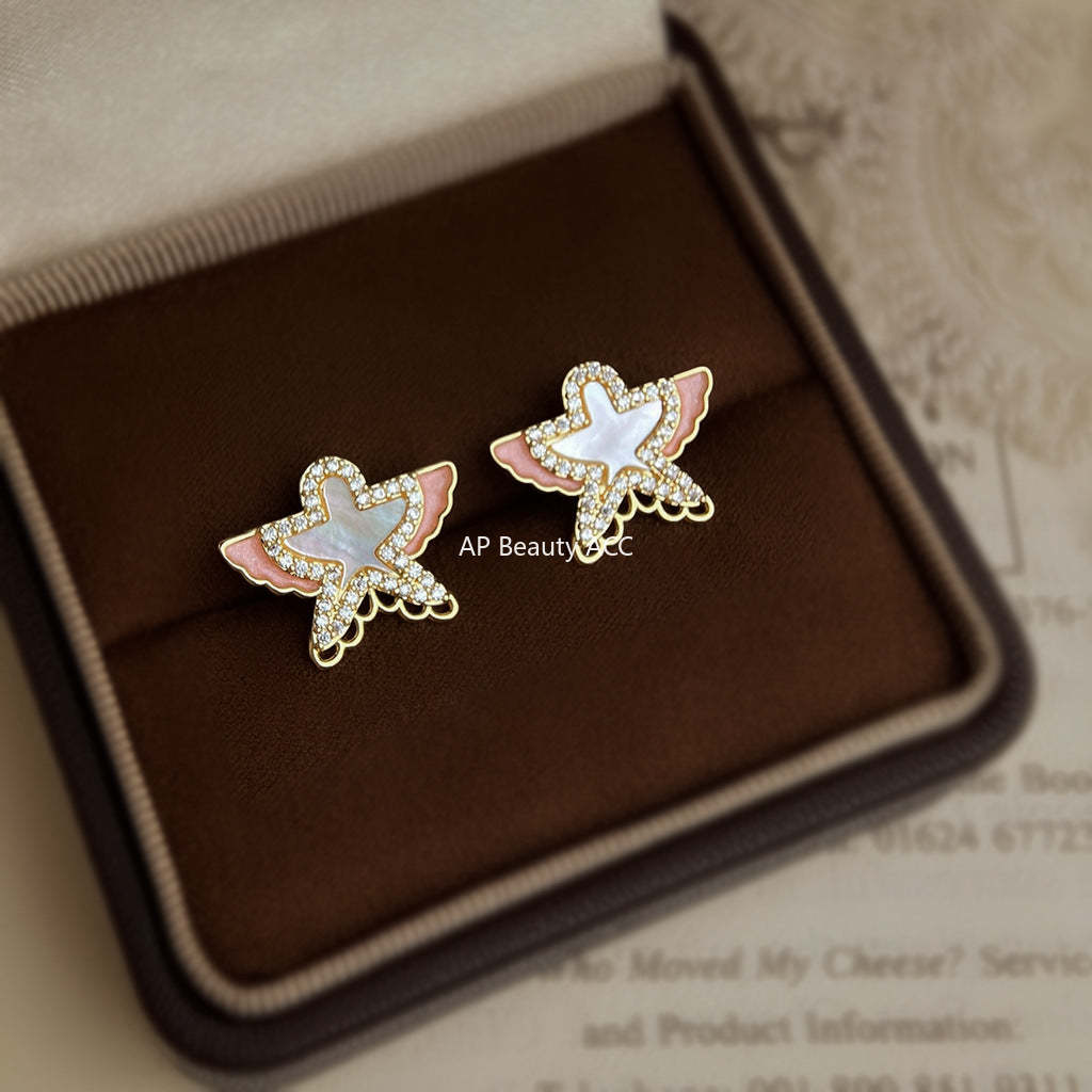 C관 - 925 은침 자개 큐빅 핸드페인팅 제비 디자인 귀걸이 [6855] 25.10-4