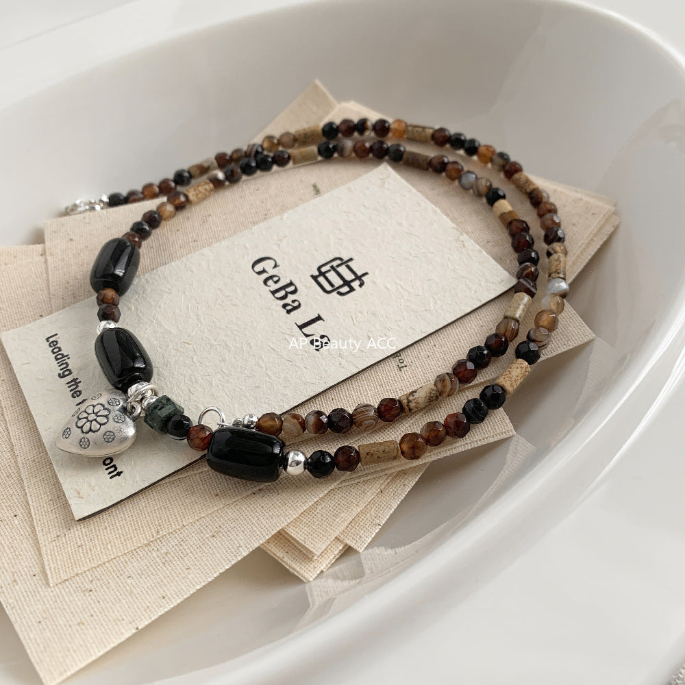 A관 - 925 실버 비즈 하트 플라워 펜던트 천연석 핸드메이드 목걸이 [1607] 25.11-2