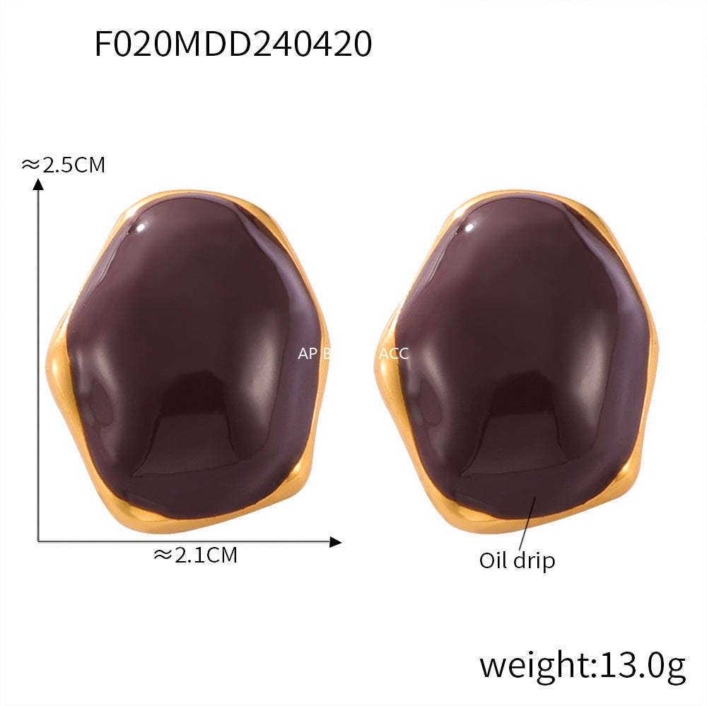 D관 - 블랙 글라스 펜던트 미니멀 캐주얼 럭셔리티타늄 스틸 도금 목걸이 귀걸이 [F020-P020] 24.04-4