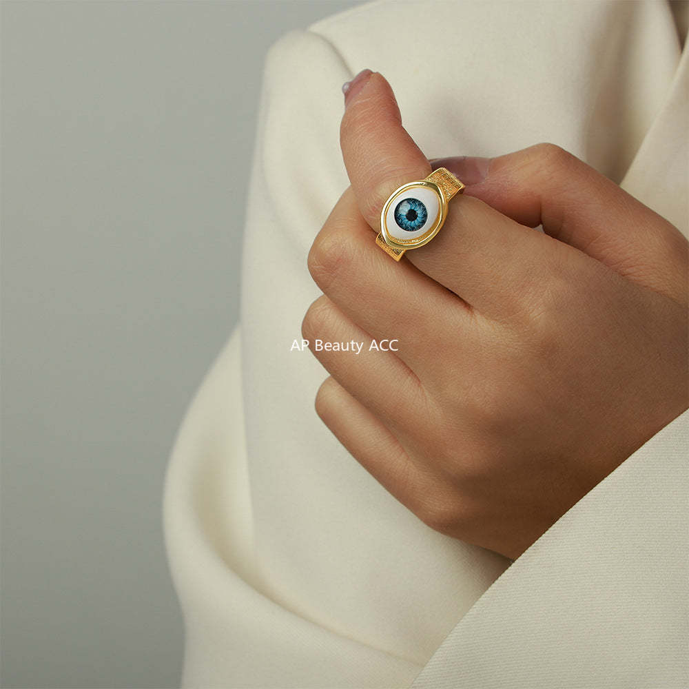 D관 - 신주 18K 도금 악마의 눈 디자인 오픈형 팔찌 반지 [Y088] 25.10-5