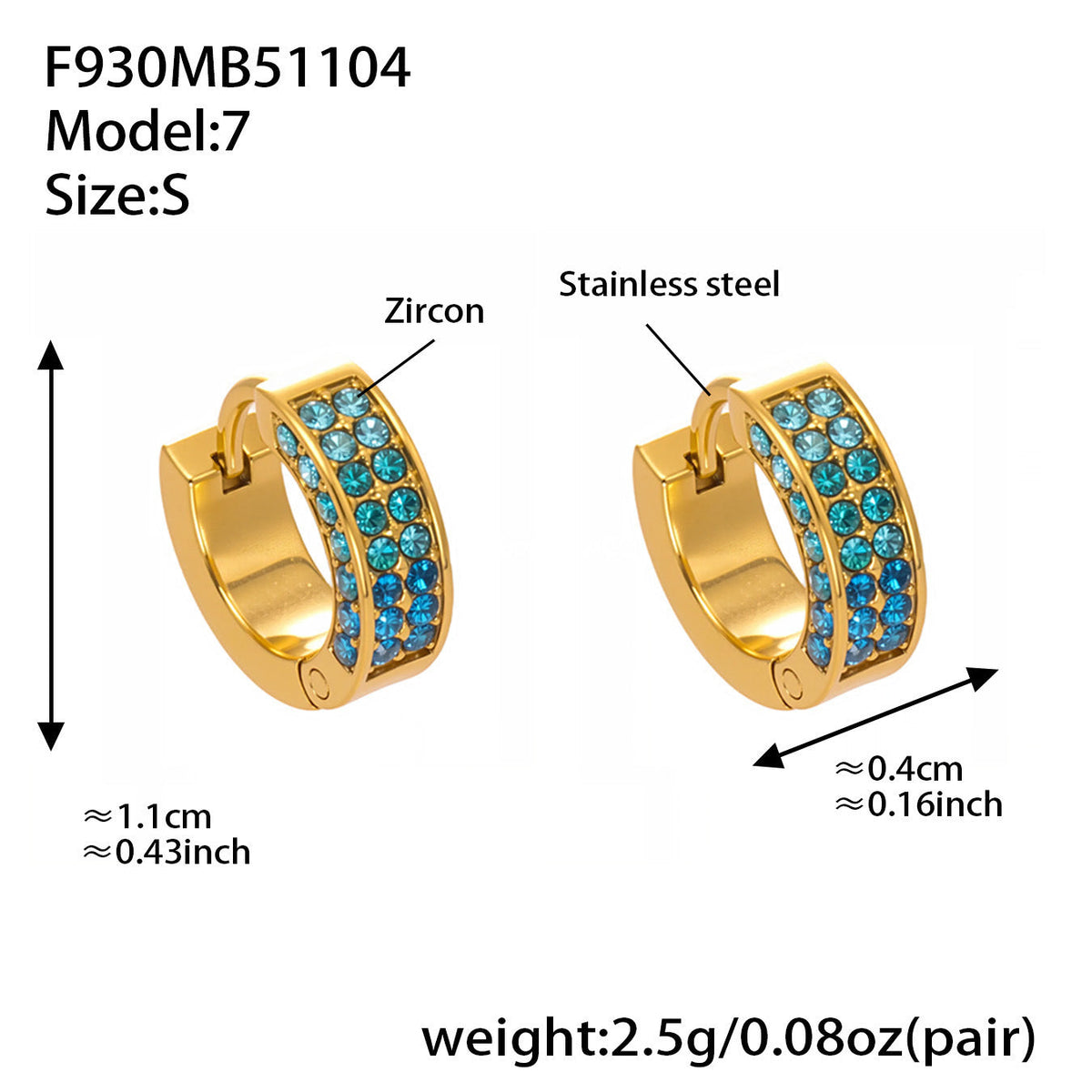 D관 - 스테인리스 컬러 큐빅 18K 도금 후프 링 귀걸이 [F930] 25.11-2