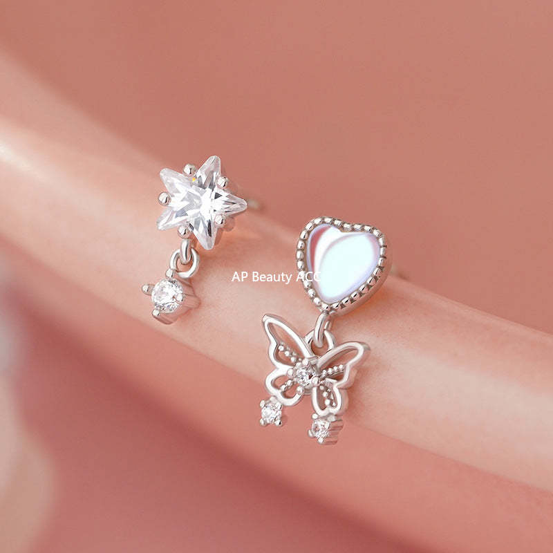 B관 - 925 실버 하트 별 나비 비대칭 귀걸이 [YC5980E_1] 25.11-1