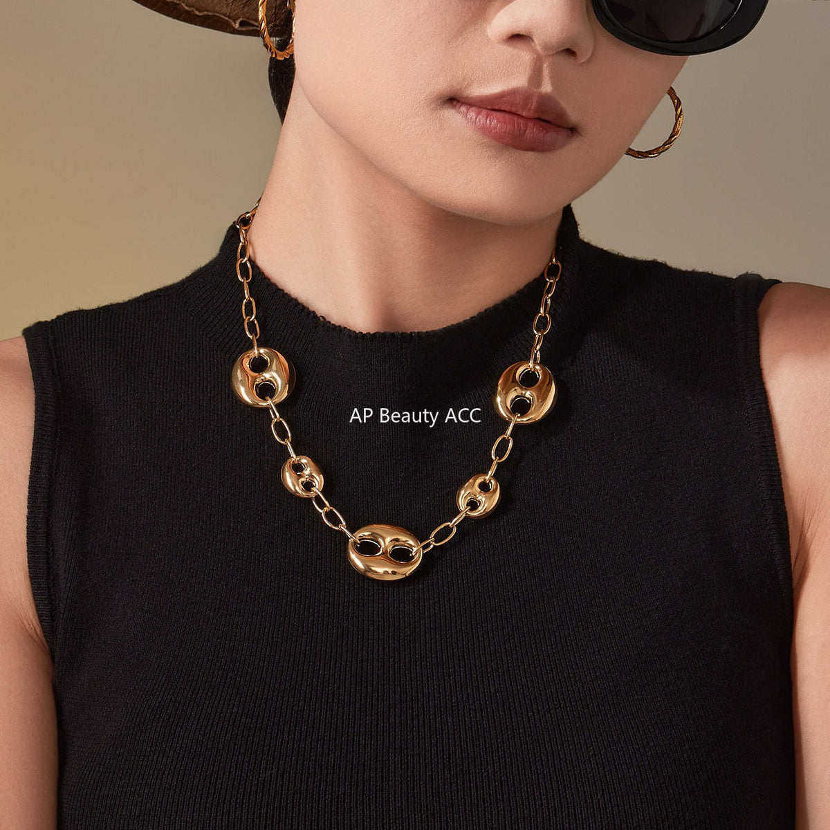 D관 - 돼지코 모양 체인 18K 도금 스테인리스 스틸 목걸이 [P180] 25.11-3