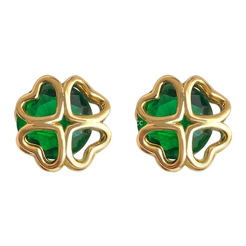 C관 - 18K 도금 두꺼운 큐빅 그린 꽃 기하학 귀걸이 [4522] 24.07-2