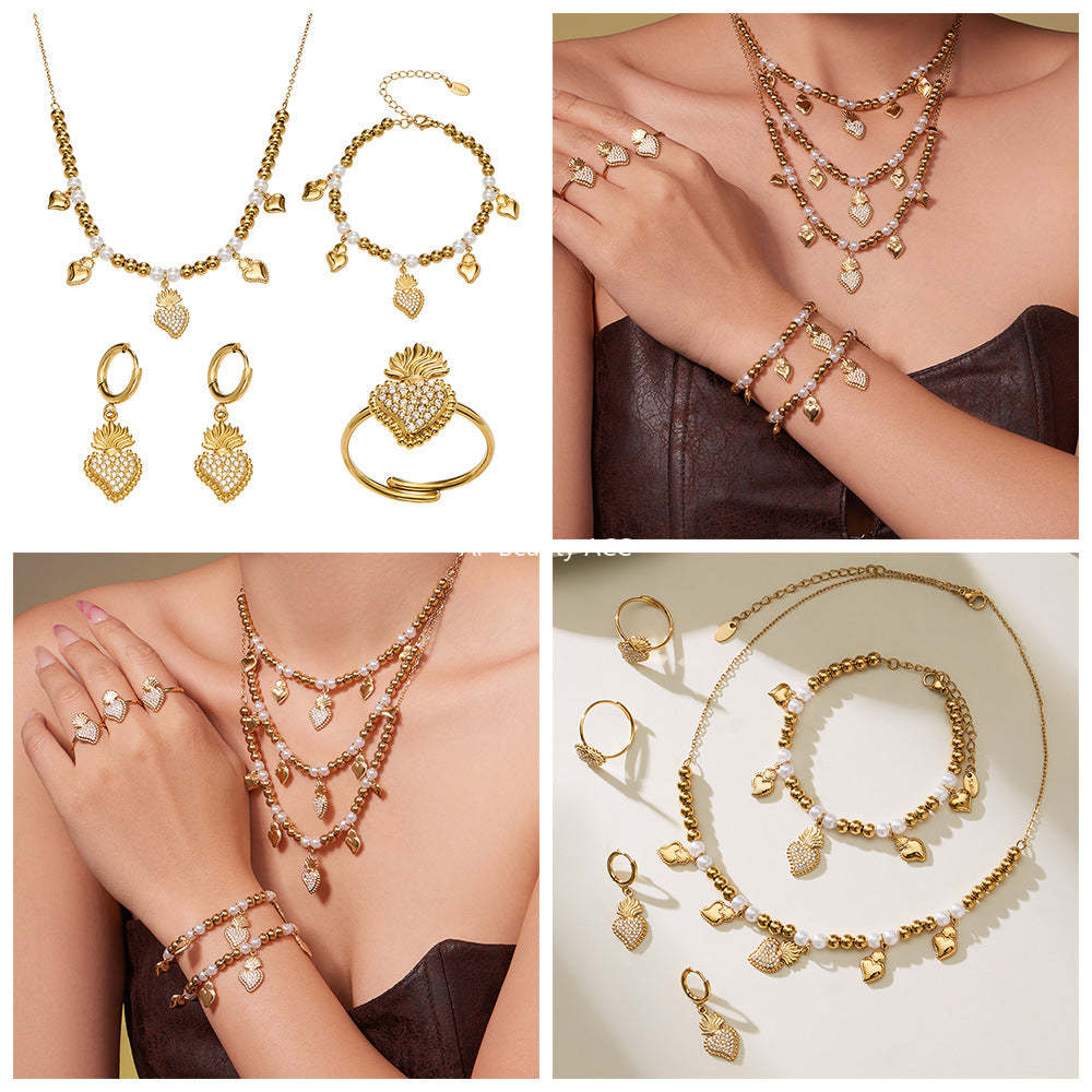 D관 - 스테인리스 스틸 하트 왕관 큐빅 펜던트 18K 도금 목걸이 귀걸이 팔찌 반지 [TXP490] 25.11-4