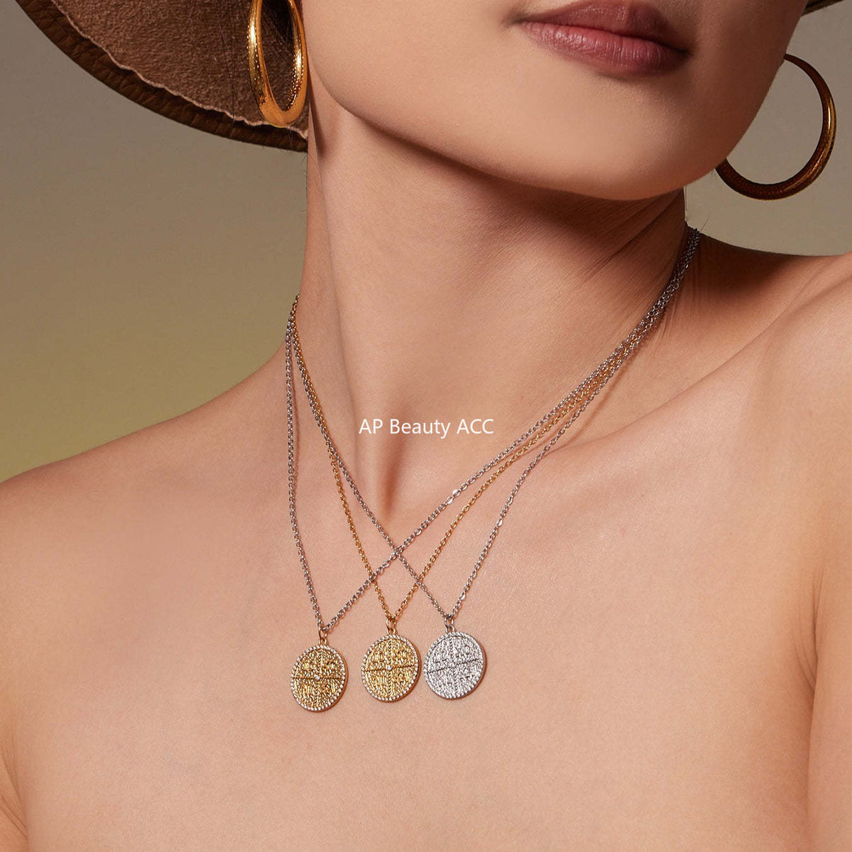 D관 - 스테인리스 스틸 이니셜 원형 큐빅 펜던트 18K 도금 목걸이 [P367] 25.11-4