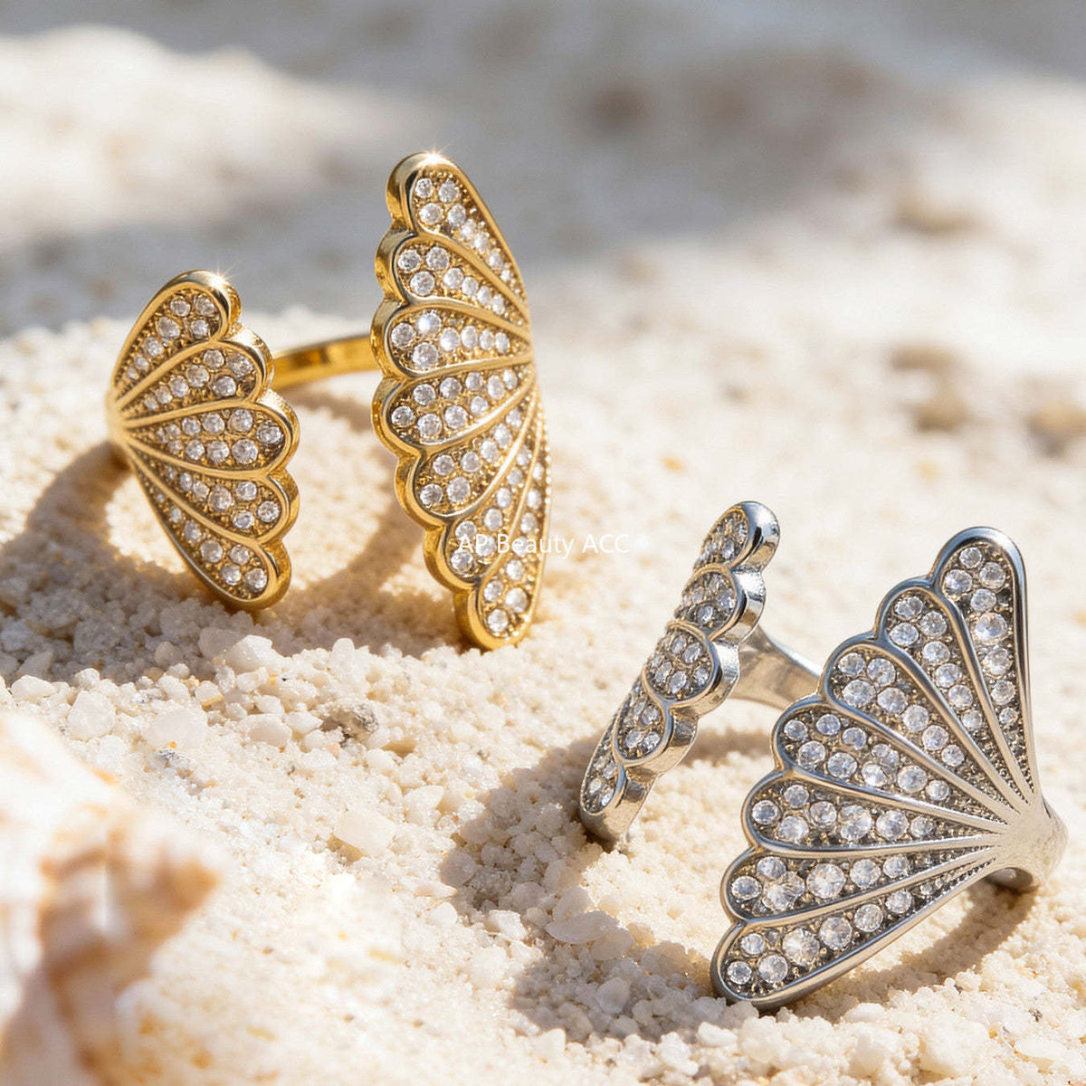 D관 - 스테인리스 스틸 18K 도금 큐빅 날개 모양 오픈형 반지 [A386] 25.12-3