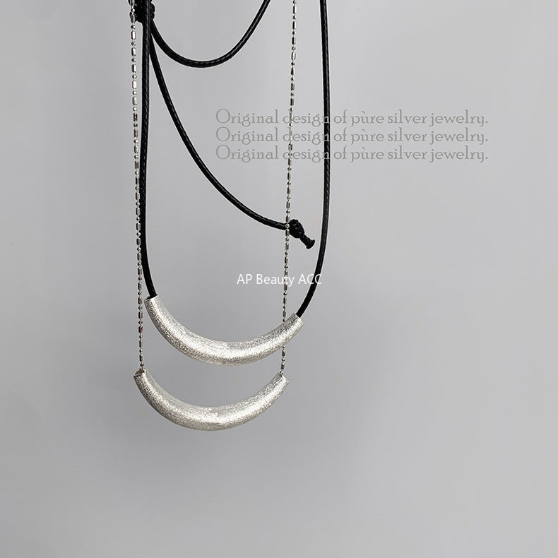 A관 - 925 실버 샌딩 스마일 튜브 왁스끈 목걸이 [1357-1358] 25.10-2