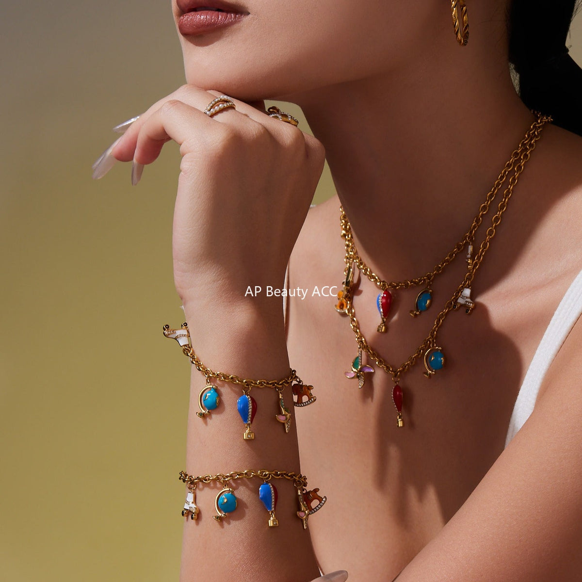 D관 - 스테인리스 스틸 큐빅 열기구 지구본 펜던트 목걸이 팔찌 [TXP415] 25.10-1