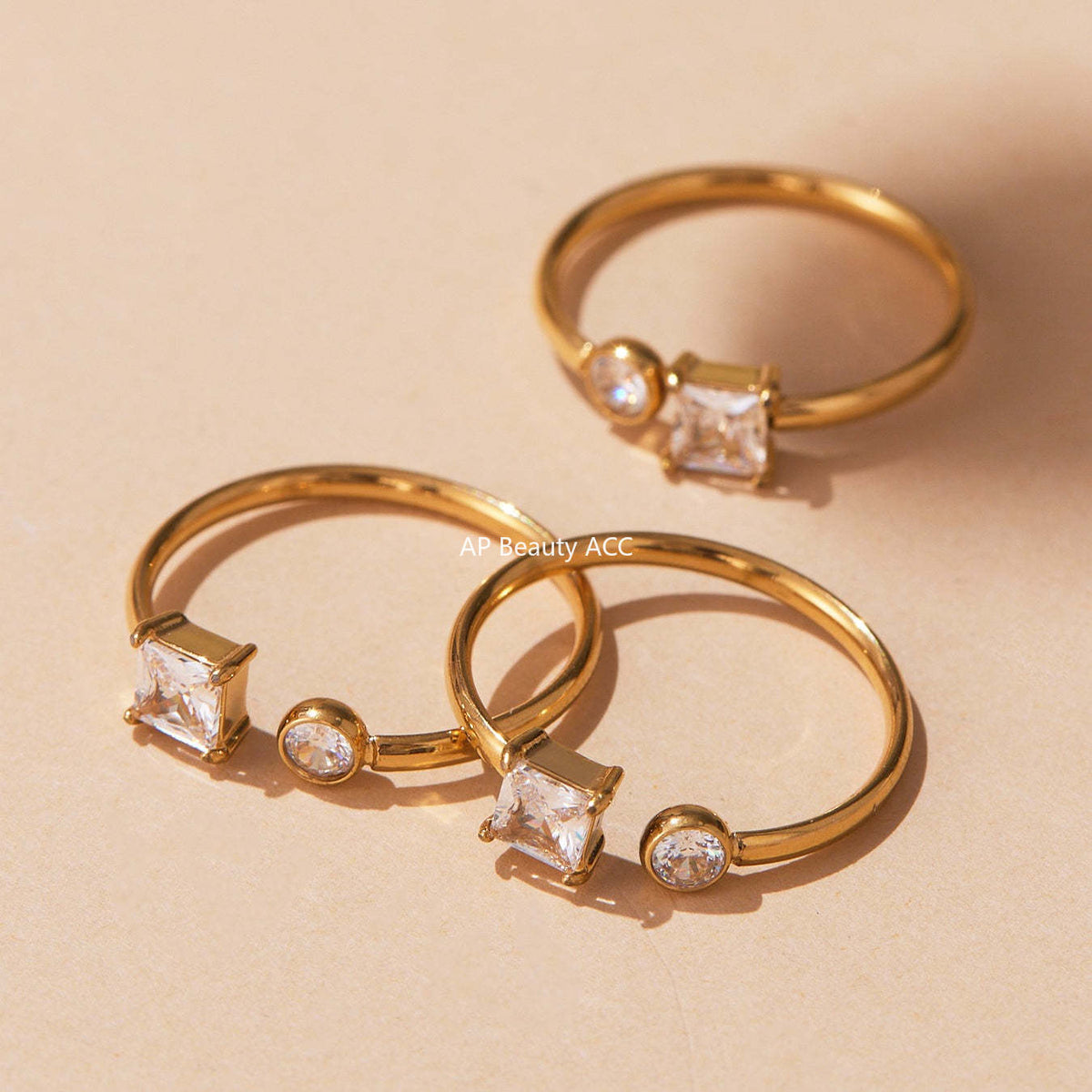 D관 - 큐빅 스테인리스 스틸 18K 골드 도금 반지 [A309-A312-A313] 25.09-4