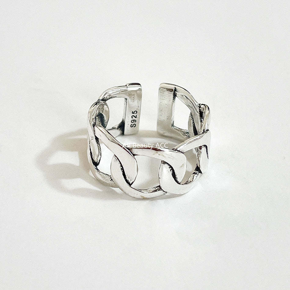 F관 - 925 실버 볼드 체인 오픈형 반지 [J549] 25.12-2