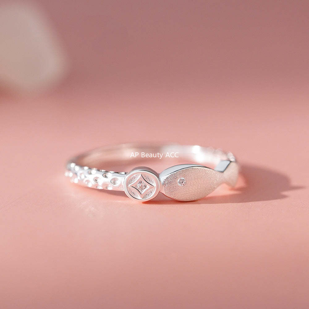 B관 - 999 실버 물고기 코인 큐빅 샌딩 반지 [YC4140R_1] 25.11-4